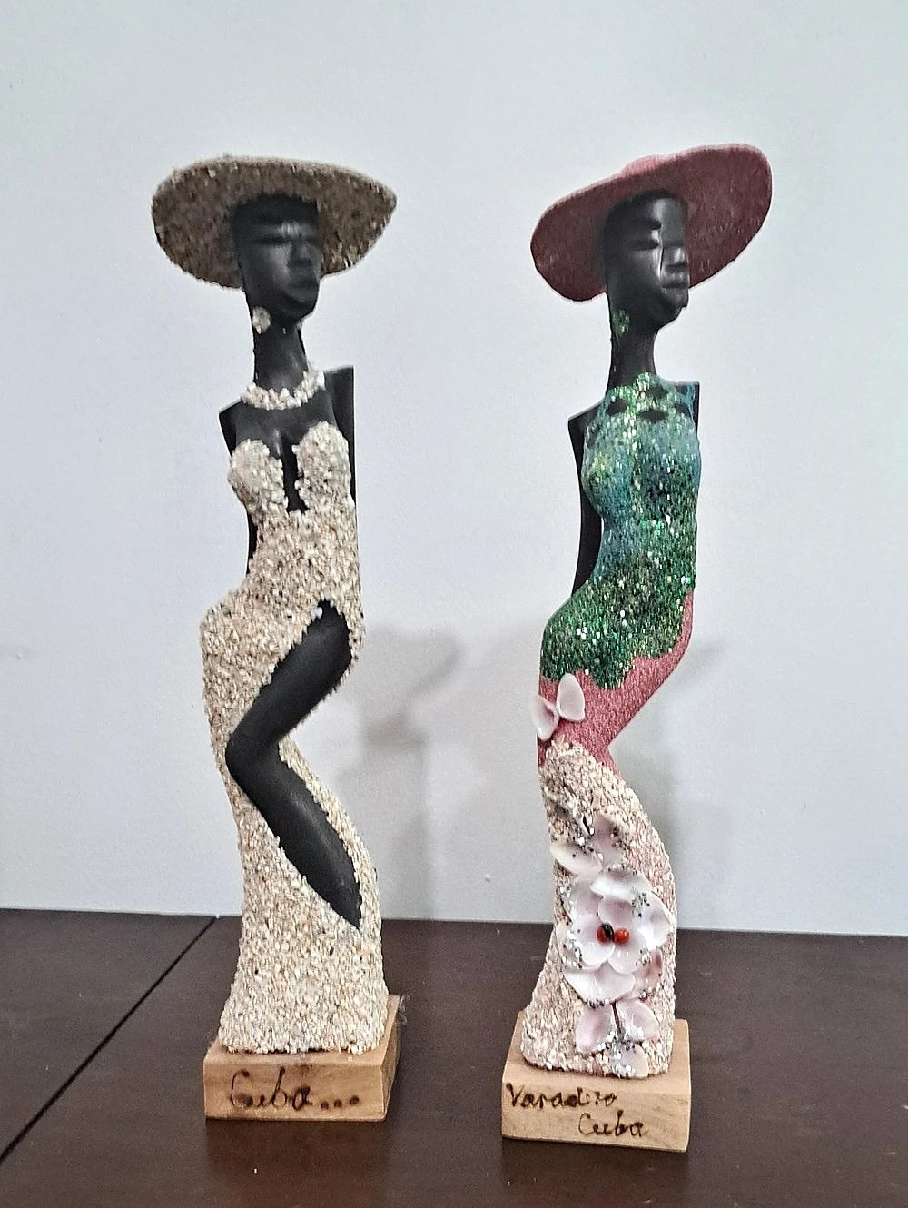 Sand Dressed Female Figurine Sculpture Pair From Cuba